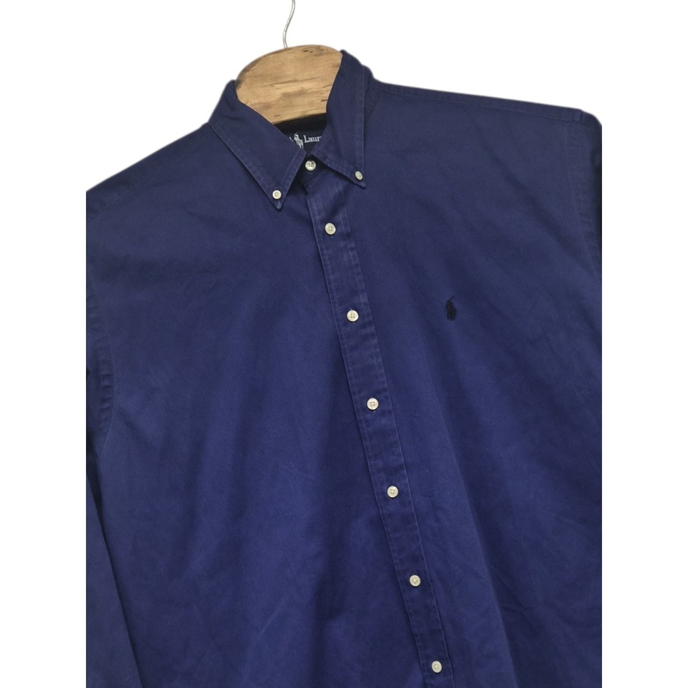 Ralph Lauren Blake Cotton Mens Long Sleeve Shirt Size Large Blue Classic Pony